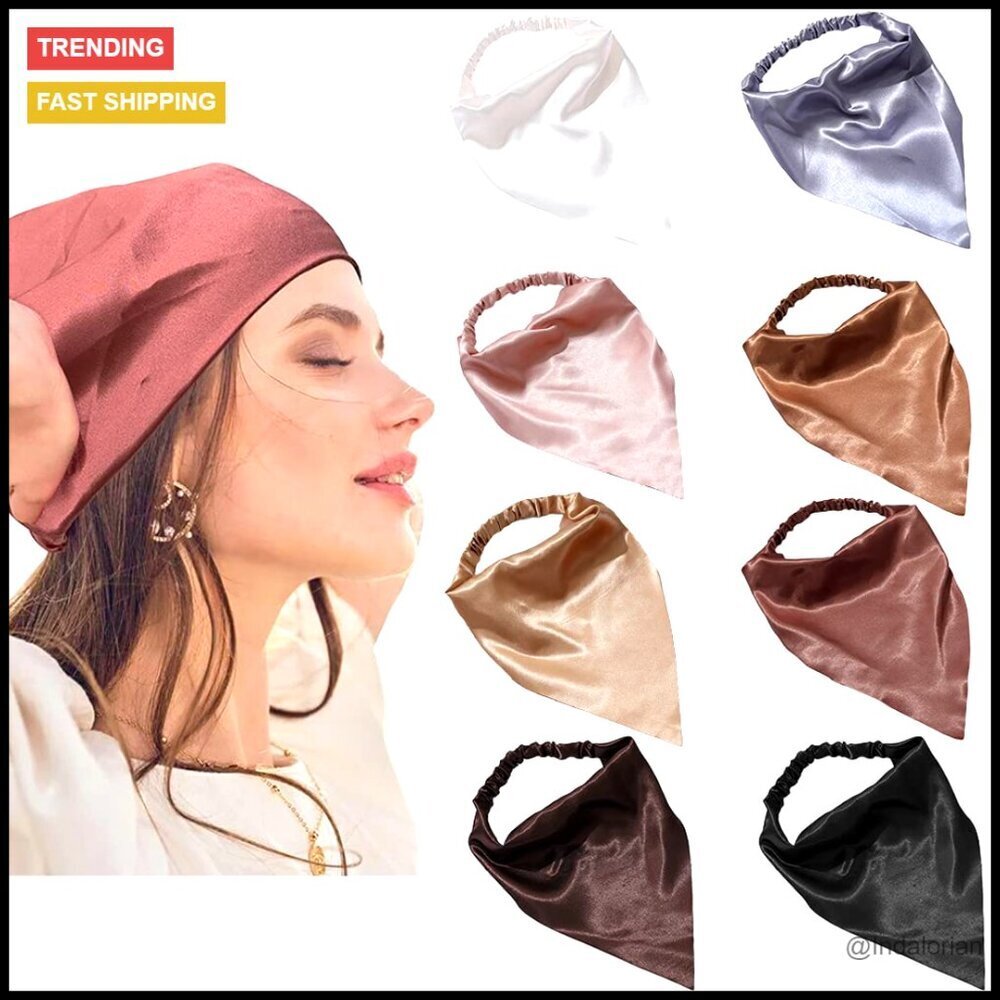 Silk Elastic Hair Scarf Headbands Set Retro Y2K Chic Accessory with Clips